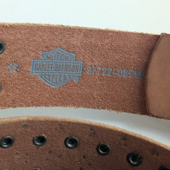 Brown Tan Harley Davidson Studded Genuine Leather Belt Sz:XS 28.5-32.5\